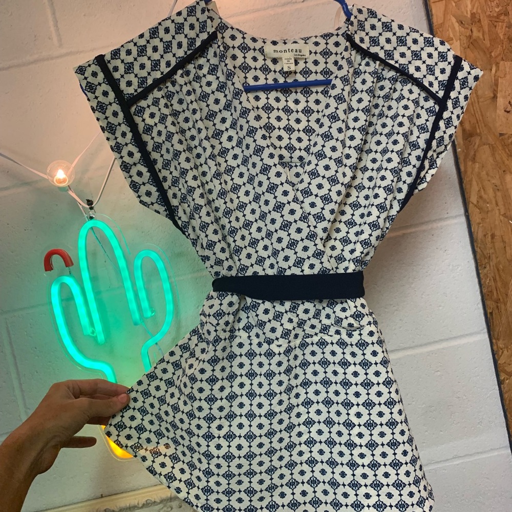 Navy and White Patterned Summer Blouse